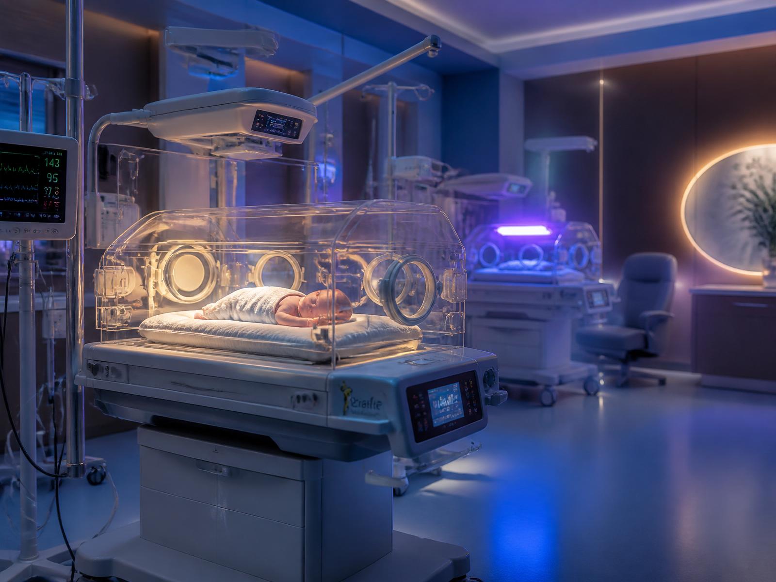 Modern neonatal intensive care unit with incubator